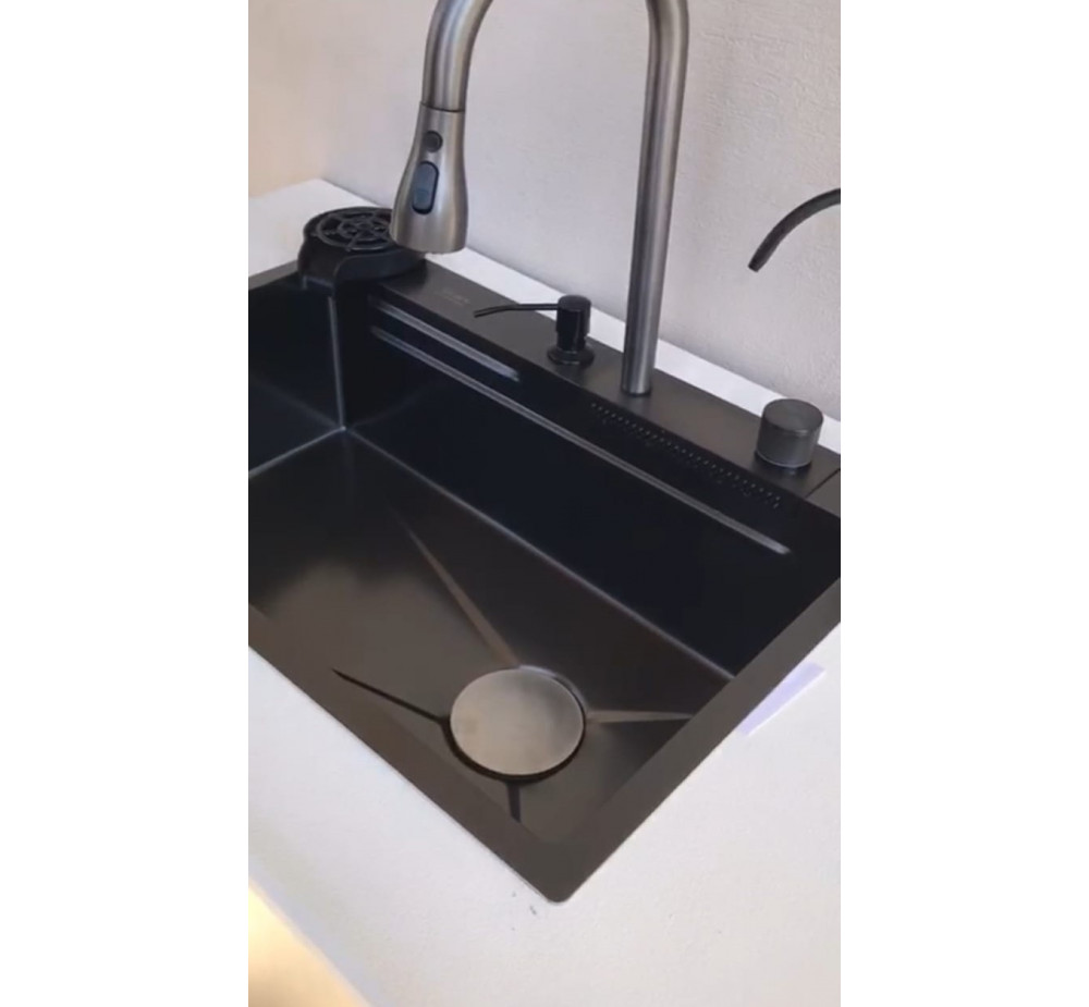  Şelale Mutfak Evye Seti Akıllı Teknolojik Yeni Nesil Siyah Mutfak Evyesi  