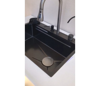  Şelale Mutfak Evye Seti Akıllı Teknolojik Yeni Nesil Siyah Mutfak Evyesi  