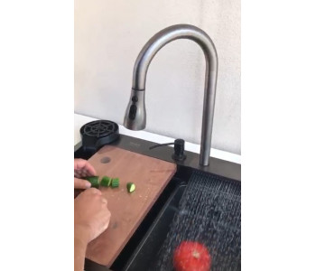  Şelale Mutfak Evye Seti Akıllı Teknolojik Yeni Nesil Siyah Mutfak Evyesi  