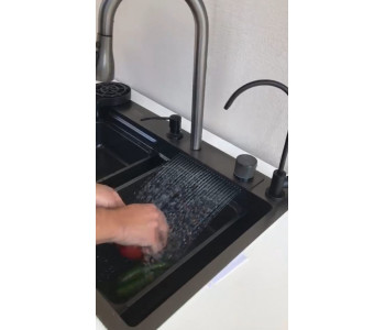  Şelale Mutfak Evye Seti Akıllı Teknolojik Yeni Nesil Siyah Mutfak Evyesi  