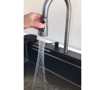  Şelale Mutfak Evye Seti Akıllı Teknolojik Yeni Nesil Siyah Mutfak Evyesi  