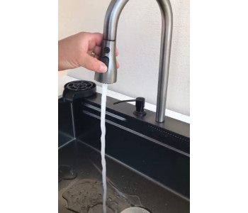  Şelale Mutfak Evye Seti Akıllı Teknolojik Yeni Nesil Siyah Mutfak Evyesi  