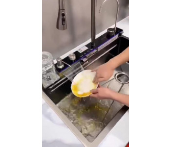 Piyano 5 Tuşlu Akıllı Teknolojik Siyah Nano Mutfak Evye Seti Şelale Bataryalı Ledli Ekranlı  