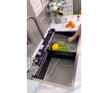  Piyano 5 Tuşlu Akıllı Teknolojik Siyah Nano Mutfak Evye Seti Şelale Bataryalı Ledli Ekranlı  